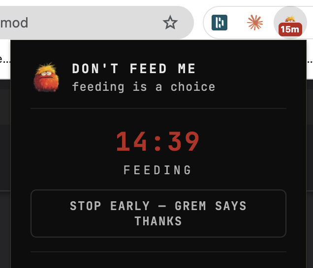 Feeding state — countdown with Stop early button